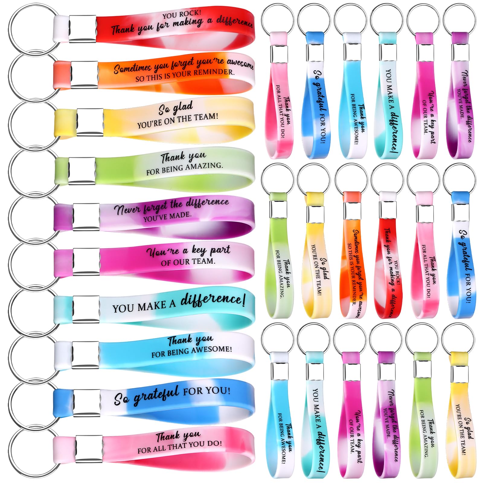 30 Pcs Thank You Keychain Bulk Employee Appreciation Gift Motivational Silicone Key Ring Inspirational Quote Keychains Staff Appreciation Gifts for Teacher Coworker Team Back to School Party Favors