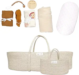 BA'DU Baby Changing Basket Set - Handmade Moses Basket & Accessories