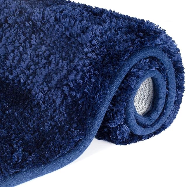 Lifewit Bath Mat Blue, Microfiber Soft Shag Super Water Absorbent Non-Slip Rubber Bathroom Rug Thick, Machine Washable, 80 x 50 cm
