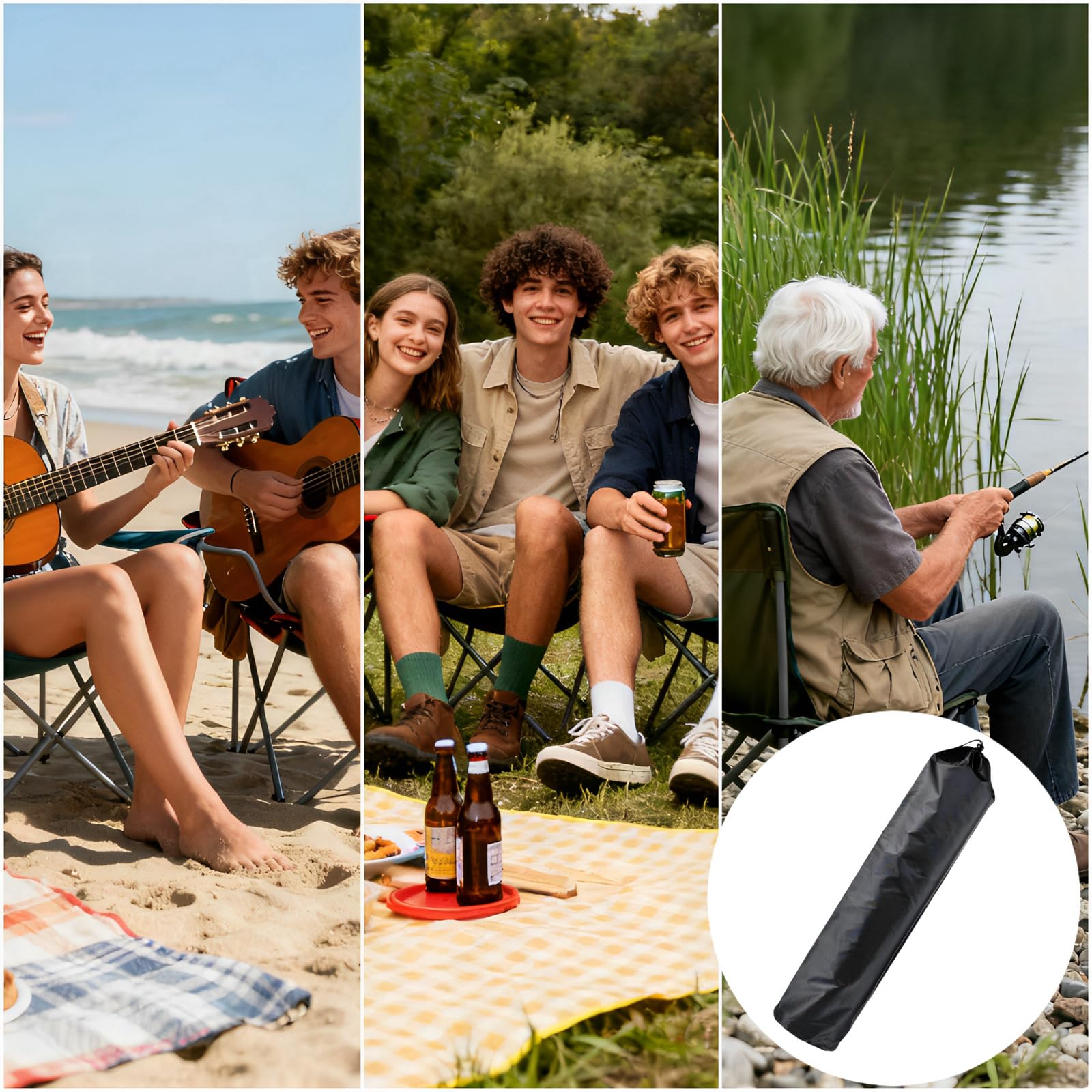 Borsa per canna da pesca, 100 cm, in poliestere 210D, con coulisse, con tracolla, per tappetino da yoga, bastoncini da pesca, campeggio, nero