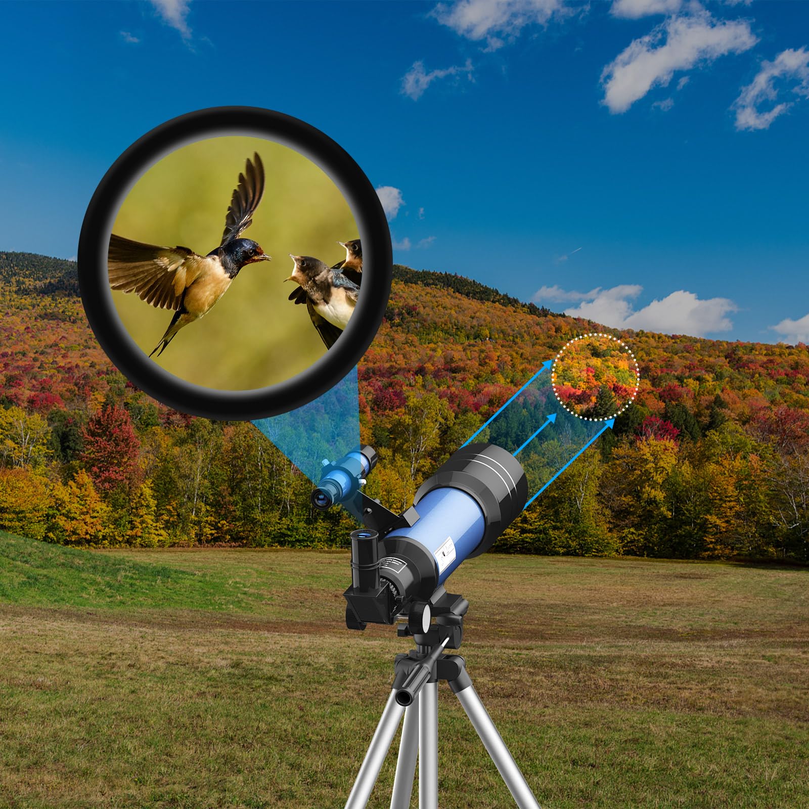 Telescopio Astronomico Bambini Adulti Principianti, 40070 mm Telescopio Rifrattore Portatile con Treppiede Regolabile e Mirino, Facile da Montare e da Utilizzare, Regali per Bambini