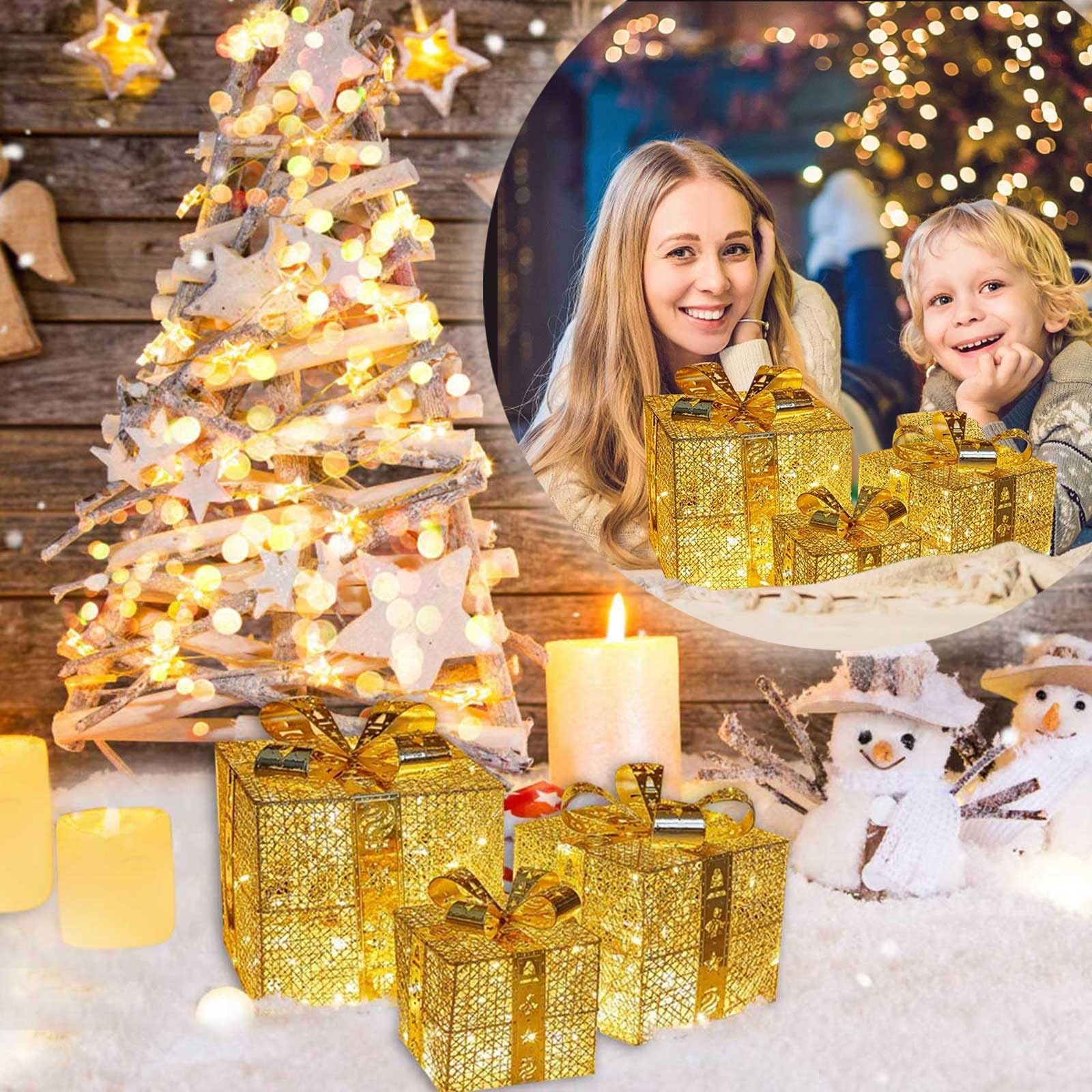 Tinsel Present Box Decor Christmas Lighted Gift Boxes - Set Of 3 LED Light  Up Tinsel Present Decorations For Indoor/Outdoor Holiday Yard Decorations, image size:1600x1600