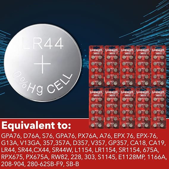 100 Pack LOOPACELL LR44 AG13 357 L1154 A76 Button-Cell Batteries