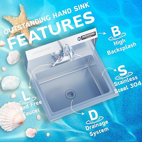 Miniatura 5 de DuraSteel Fregadero de acero inoxidable, fregadero de cocina comercial de montaje en pared, fregadero de mano pequeño con lavabo de 18 x 13 x 7.5
