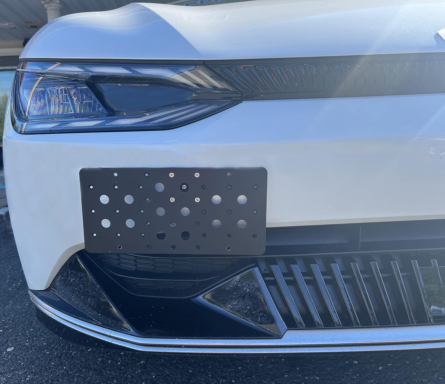 Front Bumper Tow Hook License Plate Mount Bracket for Kia EV6 2022-2024, Plate Holder Set w Unique Screw Bolts & Black Screw Caps, Quality Plate Holders, Premium Car & Truck Accessories