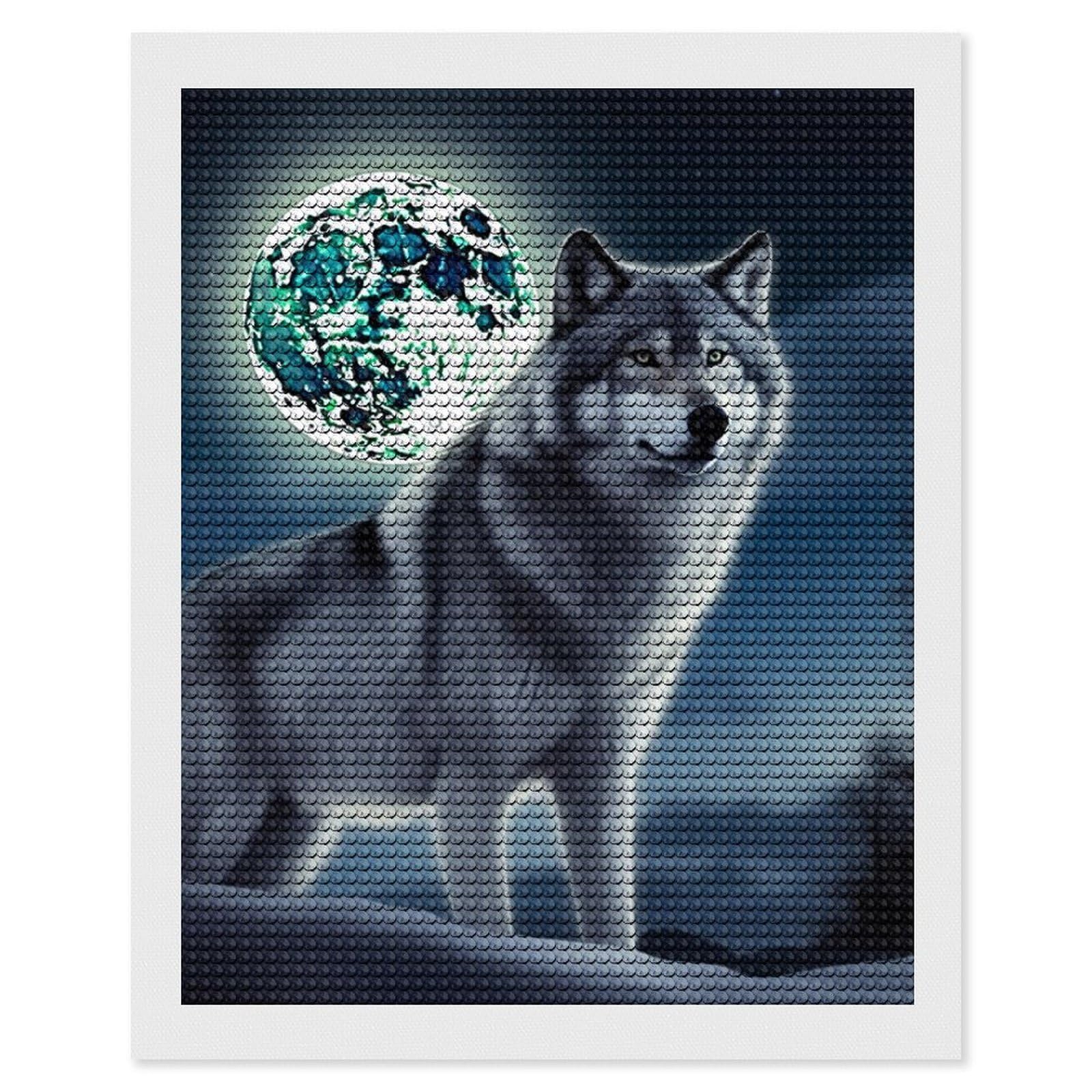 DWVTSLH Wolf Under Moon Diamond Painting Kits for Adults, Personalized Diamond Photo Art Full Drill, DIY 5D Diamond Art Painting Kits for Beginners, Home Wall Decor 16"x20"