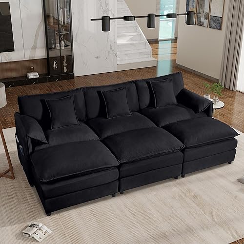 Sofá modular de 110 pulgadas, sofá modular de felpilla en forma de U con otomana móvil, modernos sofás seccionales de nube de 6 asientos para sala