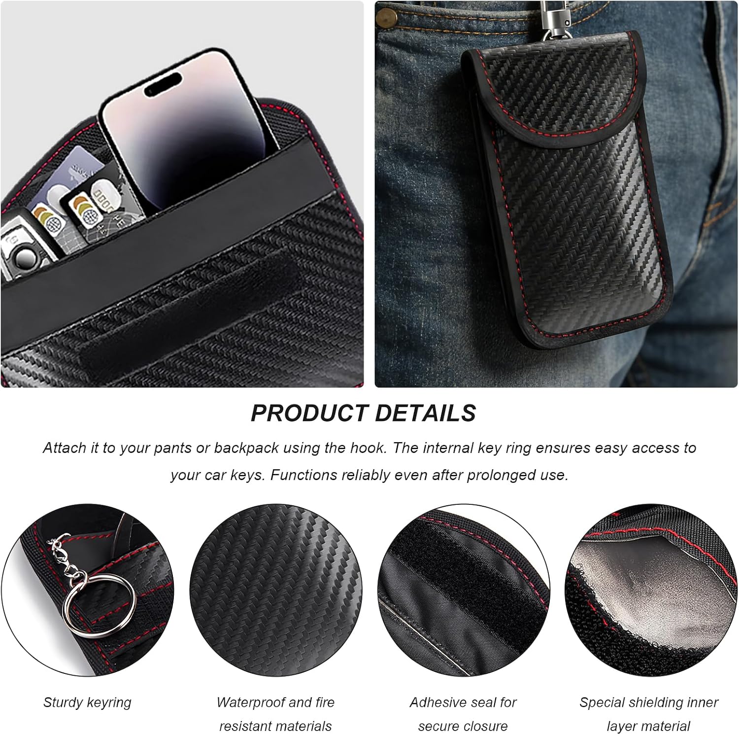 Faraday Pouch for Car Keys, Carbon Fiber RFID/WiFi/GPS Signal Blocking Holder Anti-Tracking Case, Anti-Theft Key Fob Protector Portable Security Protection Pouch, Car Accessories (Medium) image 5