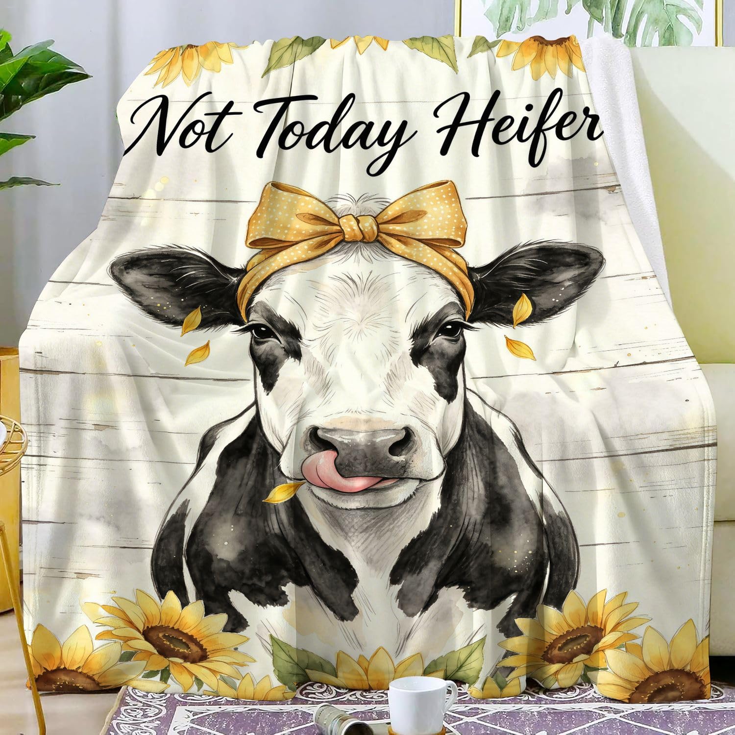 ZABAOBO Cute Cow Blanket Gifts for Cow Lovers Women Men Adults Soft Throw Sunflowers Cows Throw Blankets for Bedding Bedroom Living Rooms Sofa Mothers Day Birthday 50"x40"Inchs
