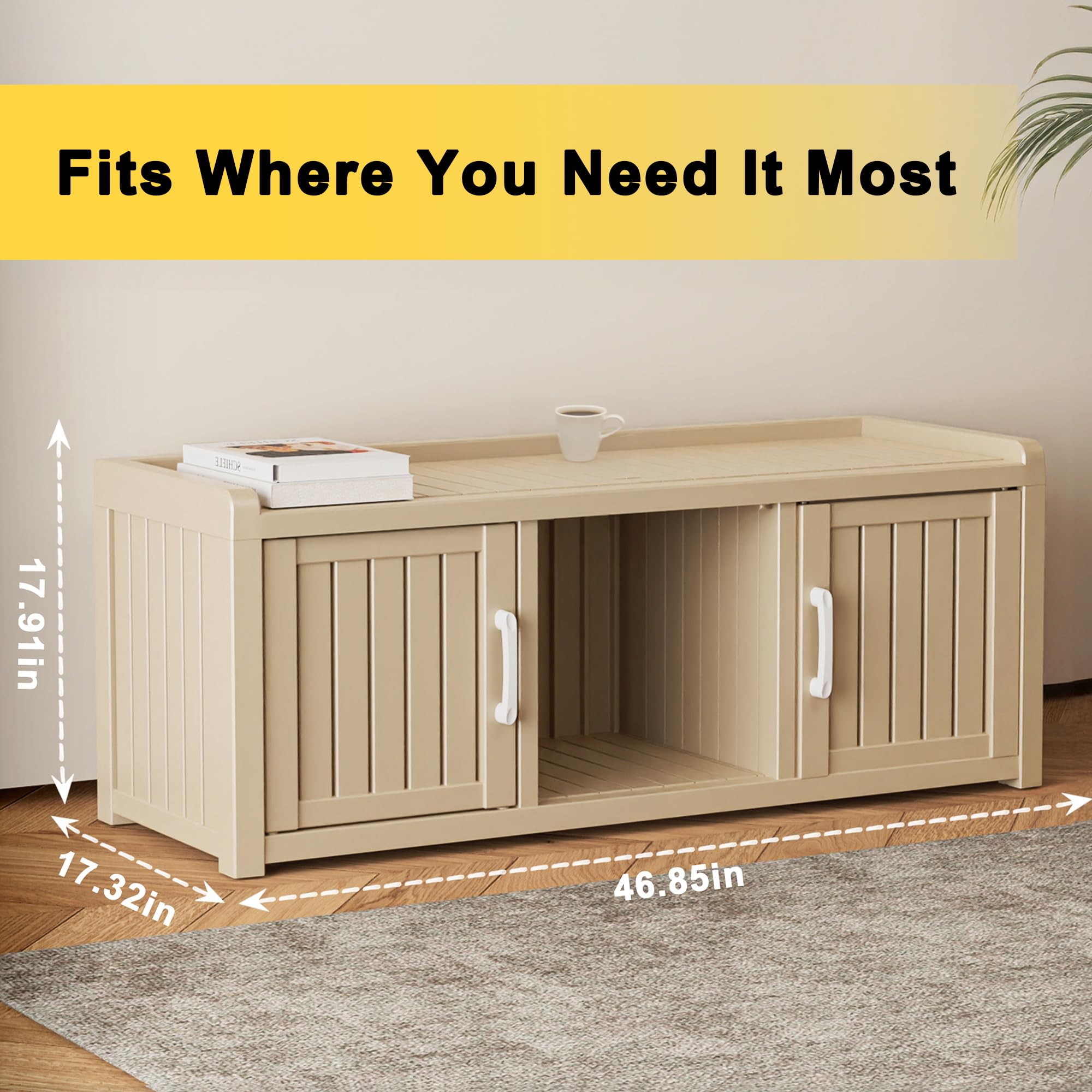 EasyUp Waterproof Resin Shoe Bench With Adjustable Shelves - Outdoor/Indoor Storage Cabinet For Entryway, Hallway, Living Room