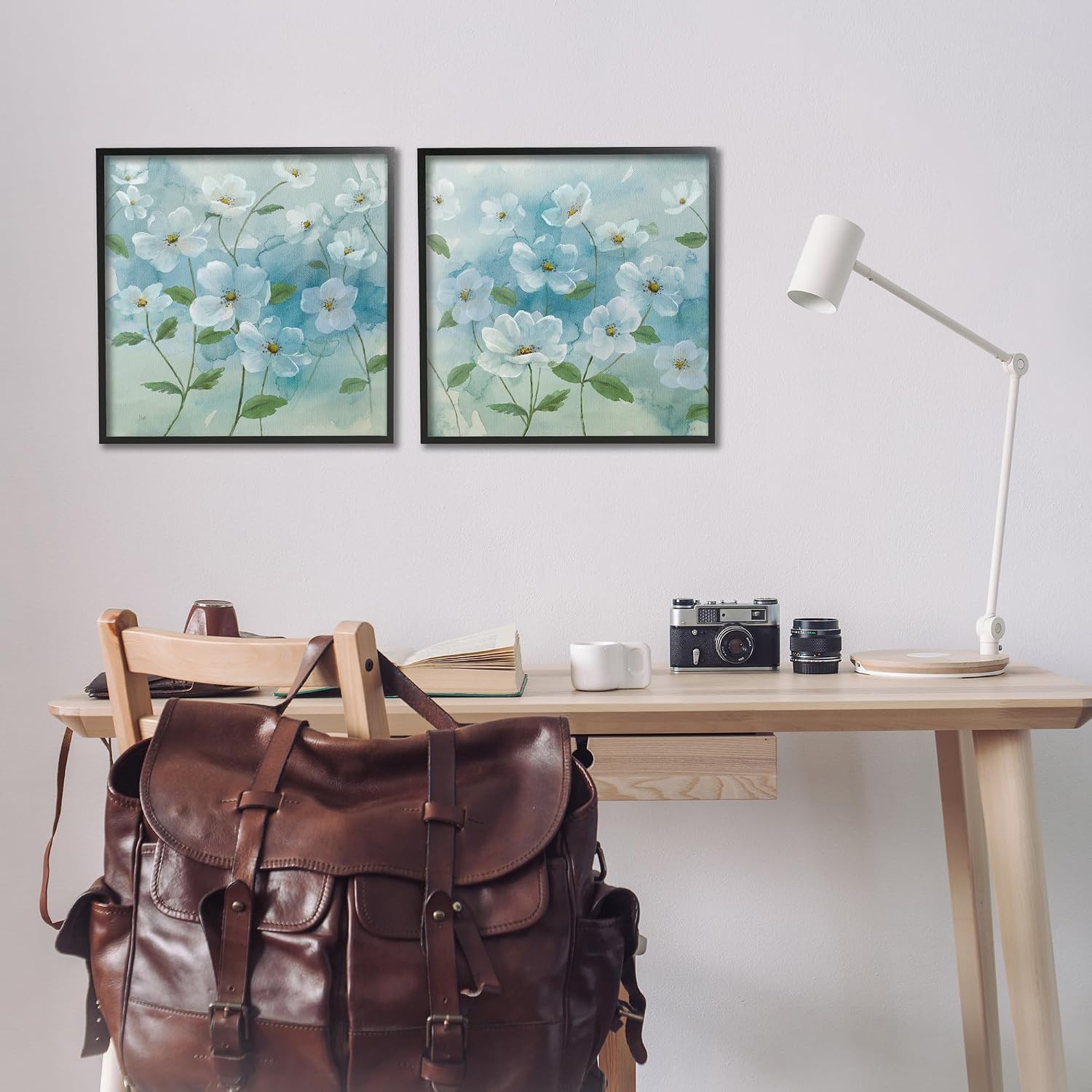 Blue White Apple Blossom Floral, 17 x 17 Inch Framed Giclée Print Set | Stupell Industries · By Nan · Ready to hang · French country charm for family room or lounge · Made in USA
