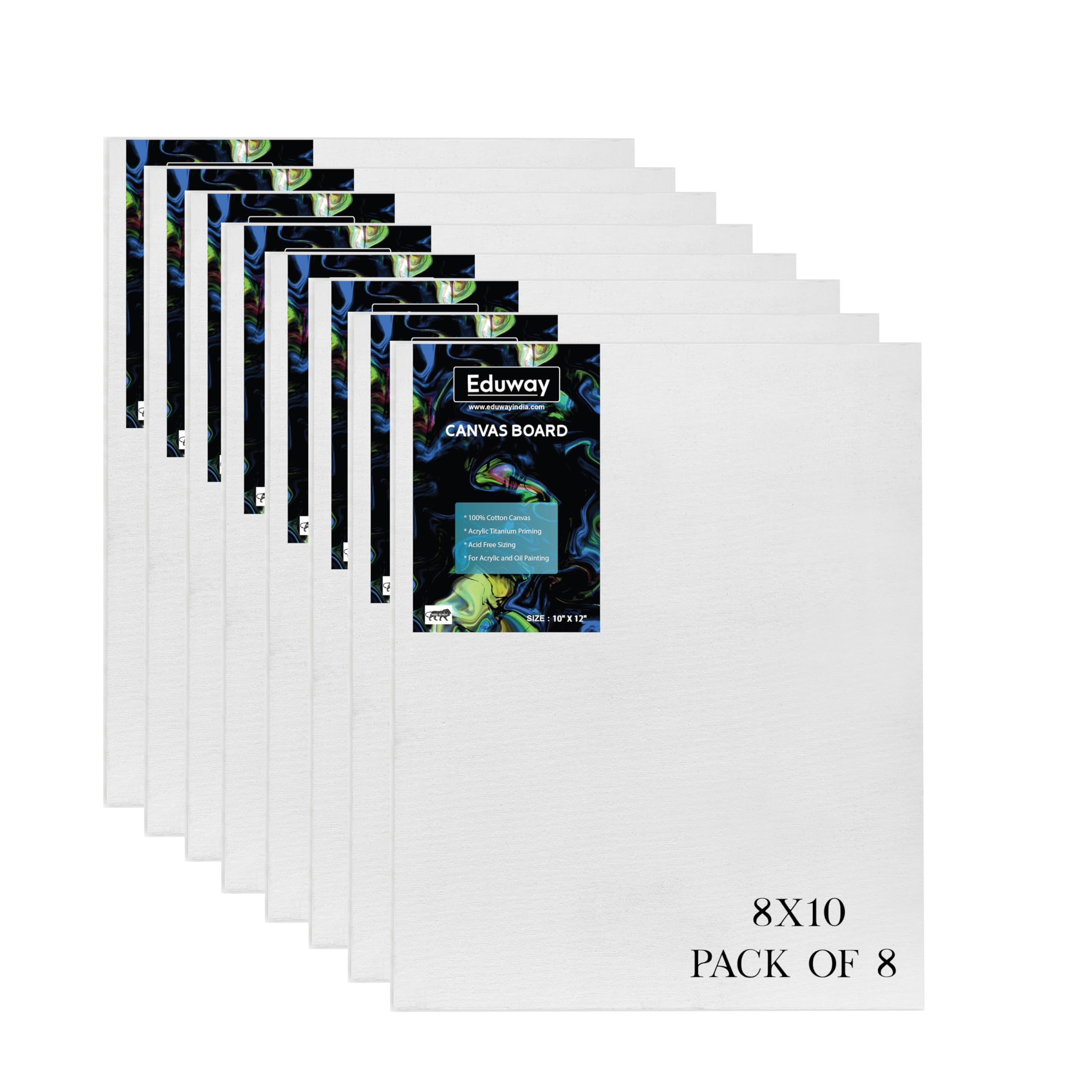 Eduway® Canvas Board for Painting- 8x10 Pof 8 | Premium Quality 7Oz Pre-Primed Cotton Canvas Board for Artists & Beginners | Ideal for Acrylic, Oil, Gouache, Pastels Colors (Pack of 8) (20x25 cms)-image-46