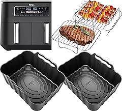 Premium Ninja AF300UK Accessories | 2 Silicone Liners & 2 x 304 Stainless Steel Racks + 6 Skewers | Non-Stick, Dishwasher Safe | 10PCS 7.6L Reusable Air Fryer Liners & Racks | by iStock Ltd