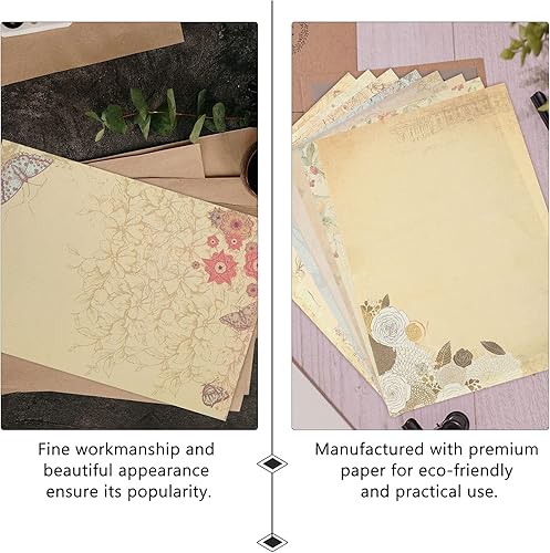 Miniatura 3 de BESPORTBLE Papel de papelería estacionario, 80 unidades, papel de escritura vintage, estilo europeo, papel de aspecto antiguo, papel clásico de
