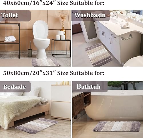 Miniatura 7 de PiccoCasa Tapetes de baño de microfibra a rayas, peludos, suaves, gruesos y absorbentes, tapetes de baño para bañera de baño, antideslizantes,