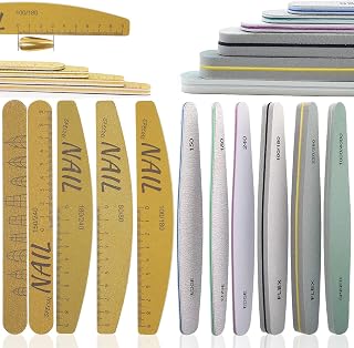 10 Pieces Nail Files and Buffers, Nail Files for Natural Nails, Emery Boards for Nails with Nail Shape Guide(Square, Almond, Oval), Nail Buffer Block 100/180 Grit Finger Nail File Set
