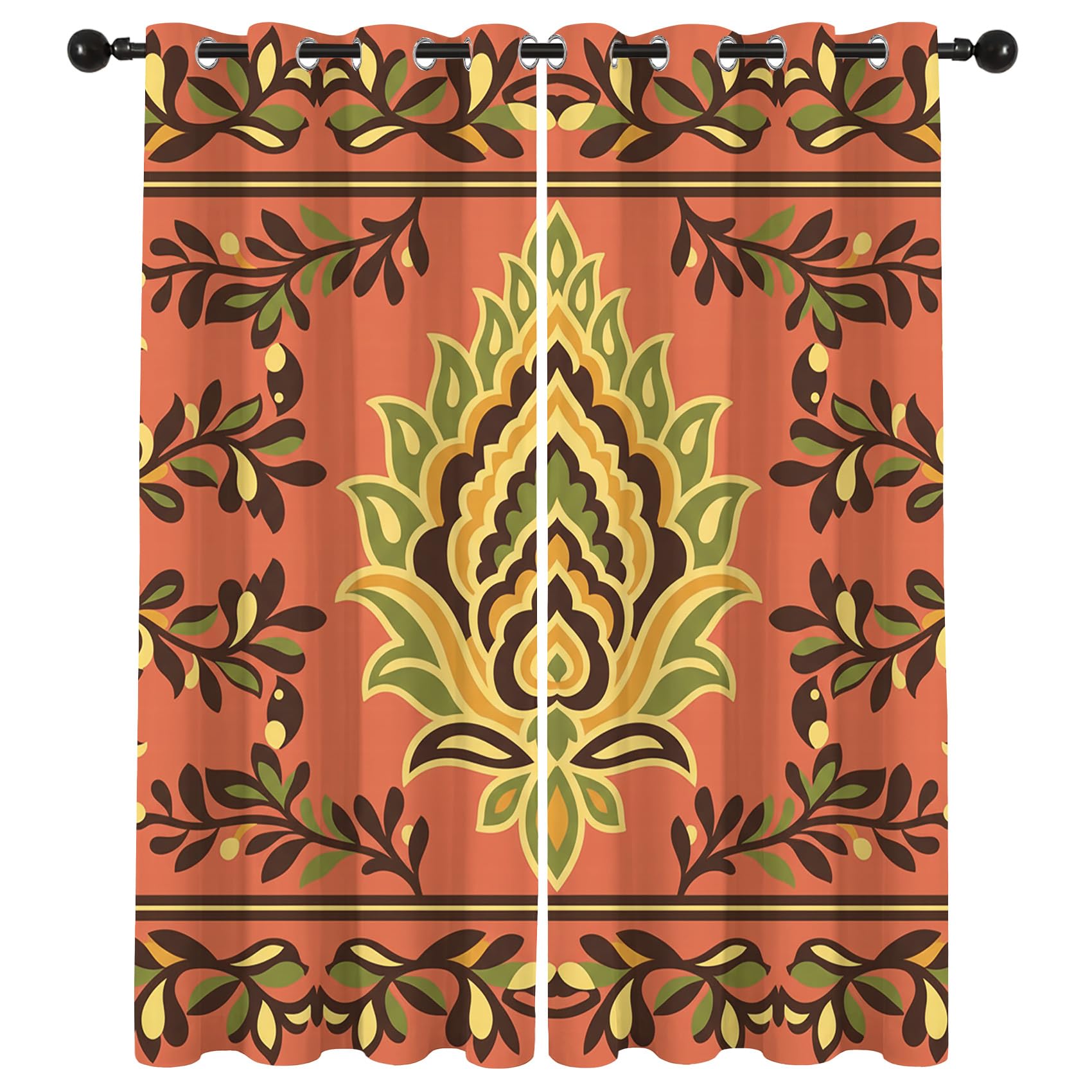 Boho Ethno Vorhänge Blickdicht Gardinen mit ösen Orientalisches Muster Vorhang 137 cm Lang Verdunklungsvorhänge für Schlafzimmer Wohnzimmer Fenster Thermovorhang Kälteschutz 2er Set