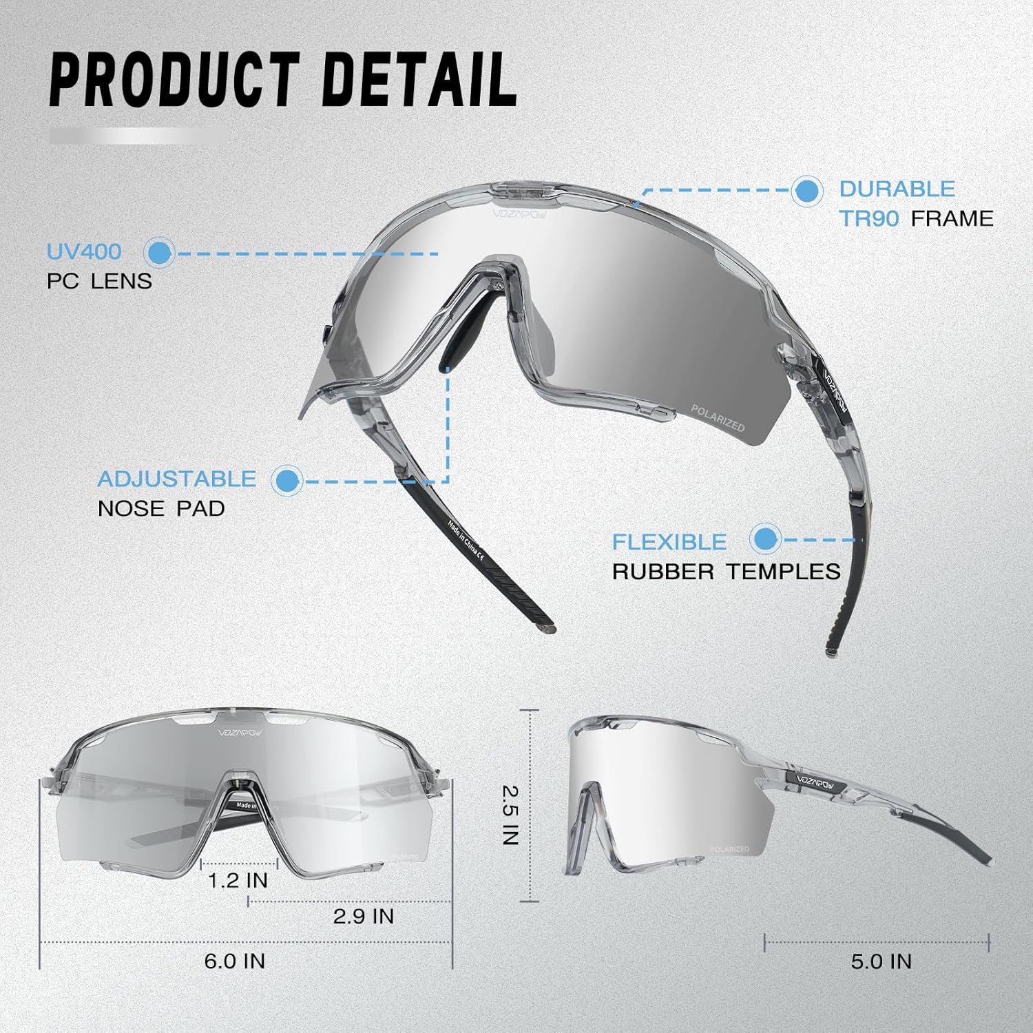 Polarized Cycling Glasses for Men Women, PC Lens UV Protection Sports Sunglasses for Running Baseball Softball - Image 5