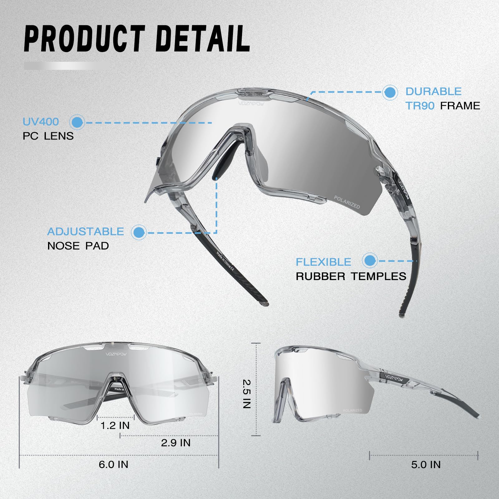 Polarisierte Fahrradbrille für Herren und Damen, PC-Gläser, UV-Schutz, Sport-Sonnenbrille für Laufen, Baseball, Softball