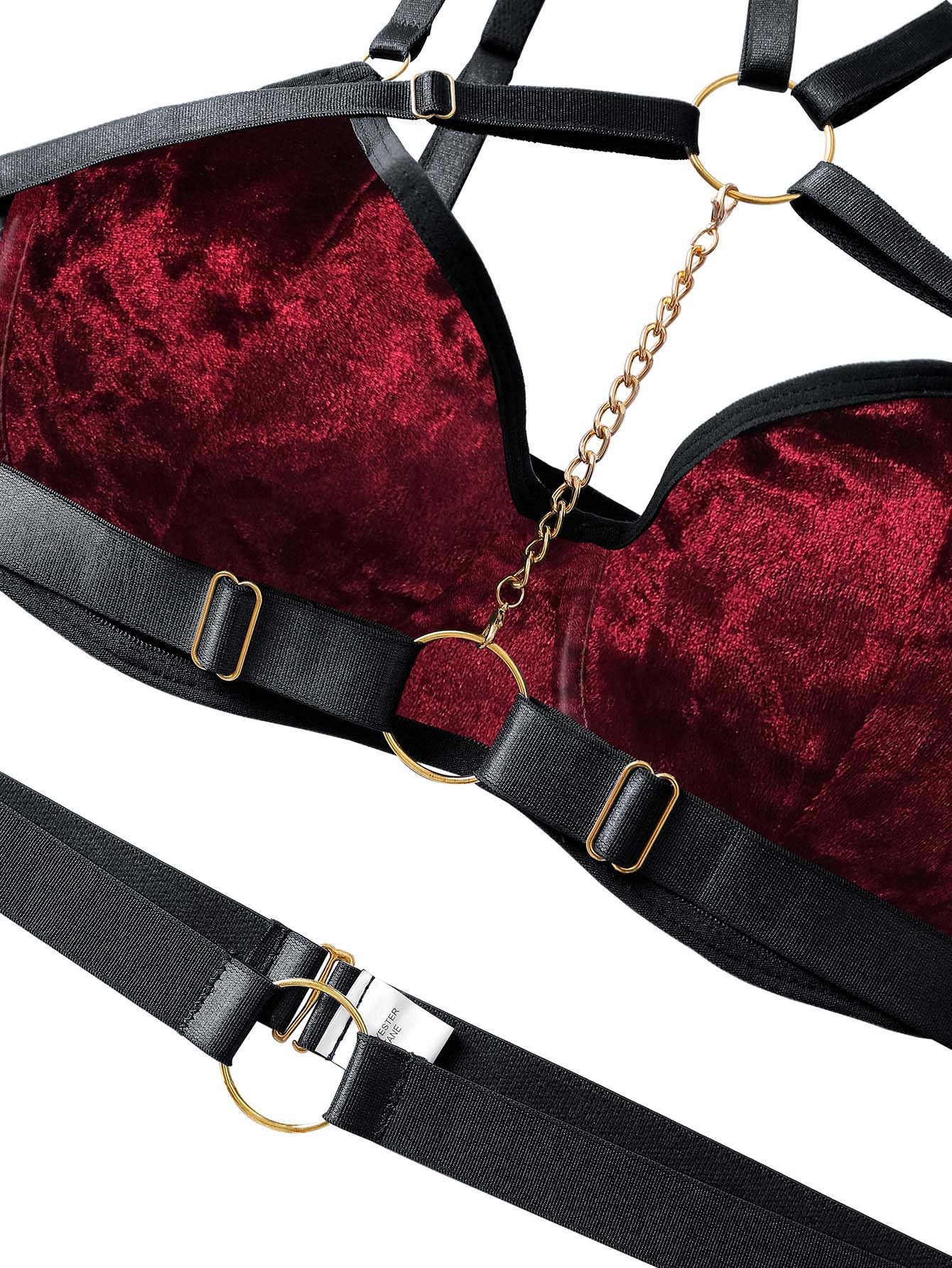 Lilosy Sexy Pu Leather Strappy Underwire Garter Belt Lingerie Set: XX-Large Red Velvet