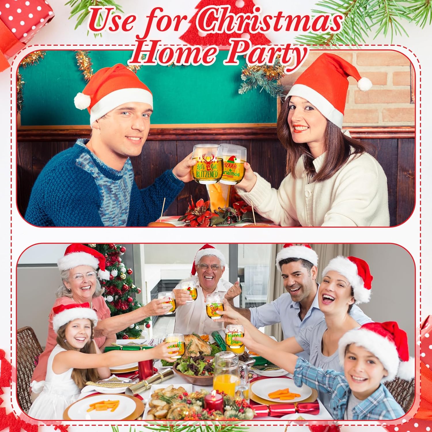 Pickmesh 6 Pcs Christmas Wine Glasses 12oz Xmas Stemless Drinking Glasses Cups Merry Christmas Party Gifts for Women Men Family - Image 7