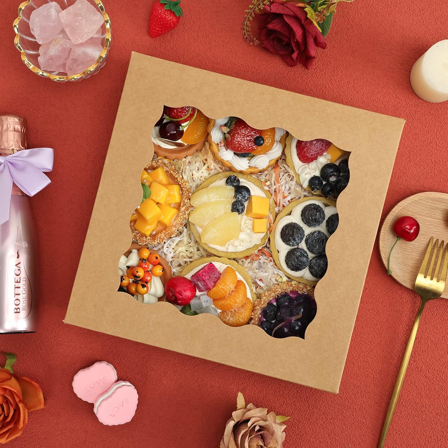 Pie Boxes, 10x10x2.5 Inches Auto-up Bakery Boxes with Window