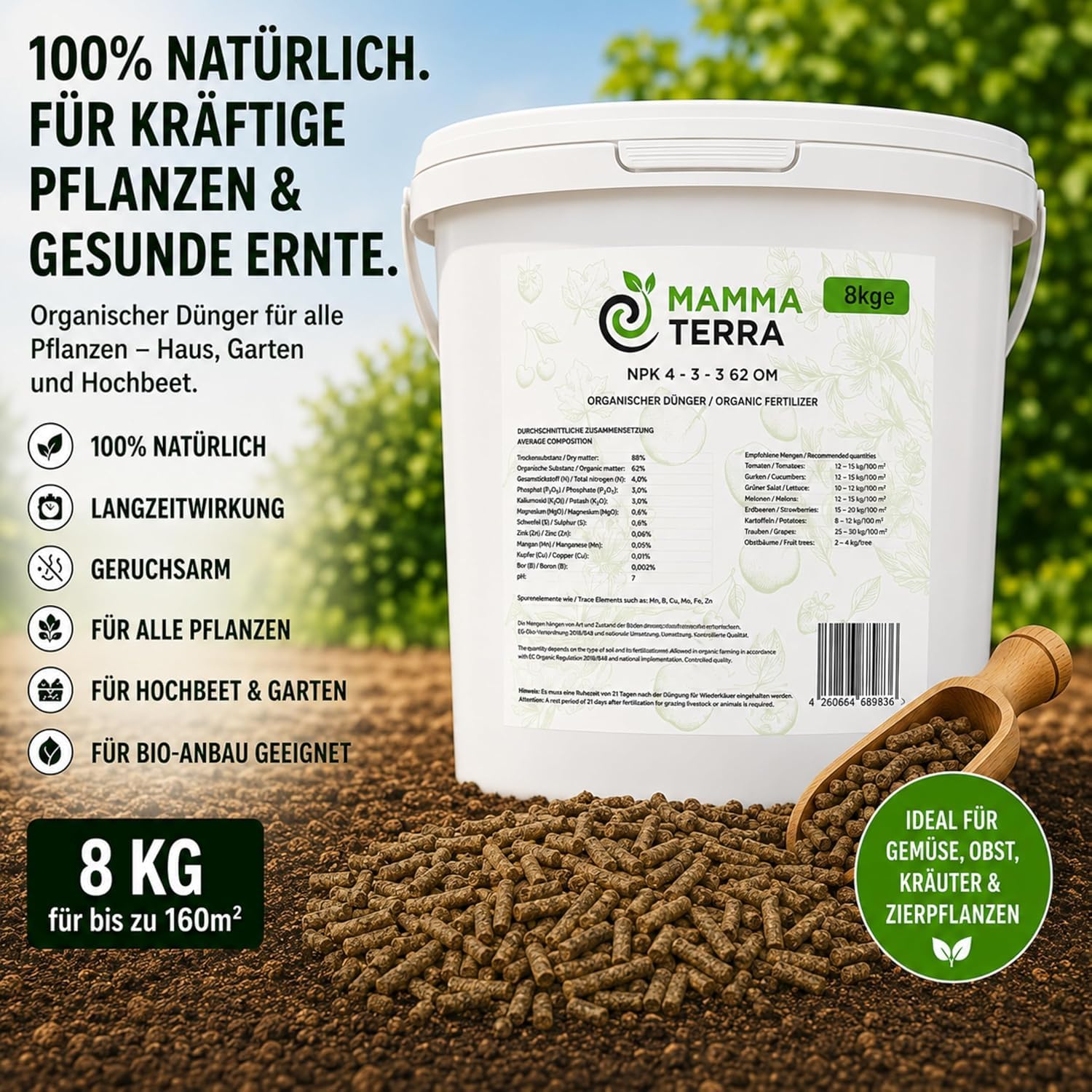 MammaTerra Hühnermist Pellets – Organischer Langzeitdünger für Tomaten, Gemüse, Hochbeet & Garten – Natürlicher NPK Dünger – Geruchsarm & Für ökologischen Landbau geeignet (8)
