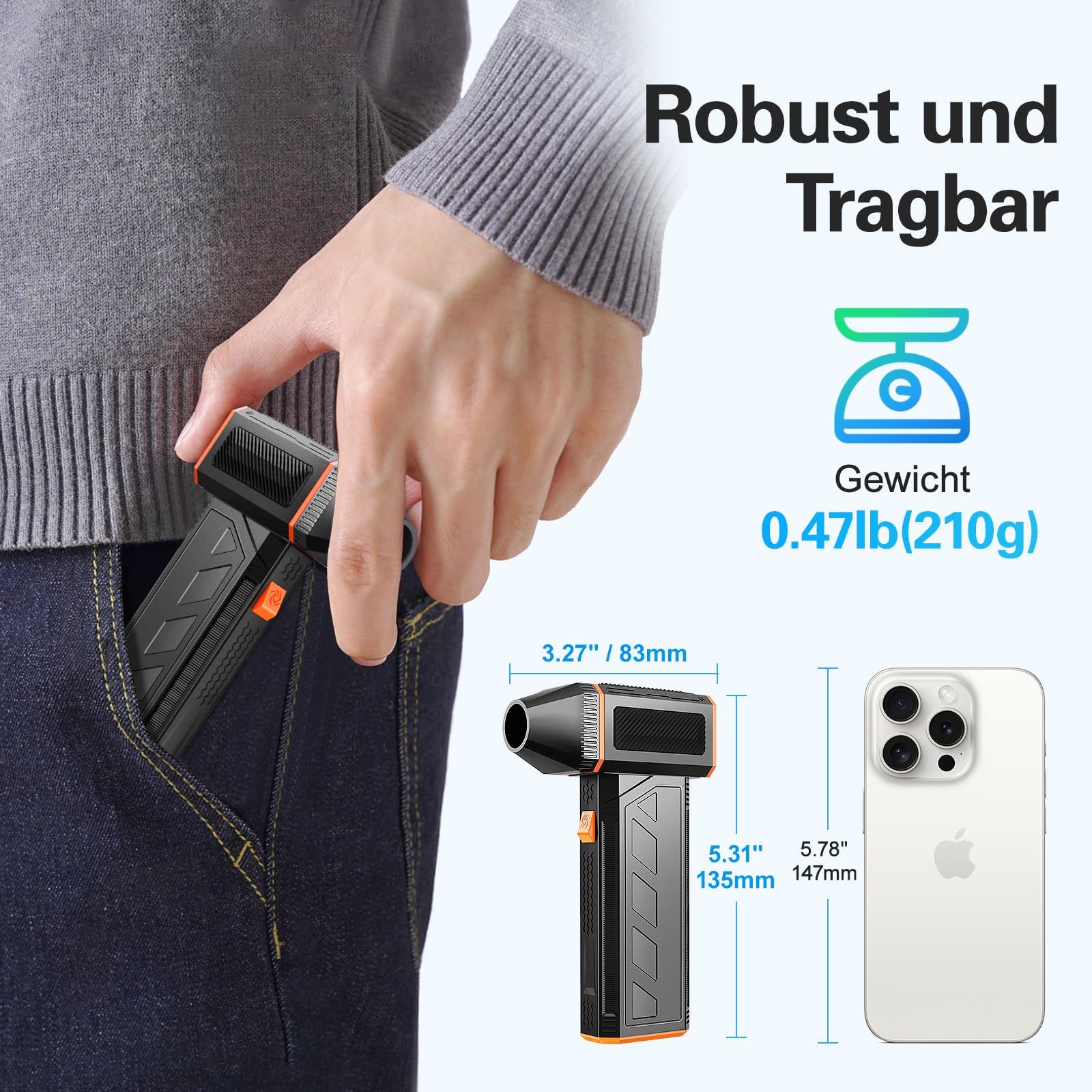 Electric Air Duster Compressed Air 3-Gang 130,000 U/min Elektrischer Staubgebläse Mini-Gebläse mit Akku Super Power Turbo Bläser für Computer Tastatur Haus Outdoor und Auto