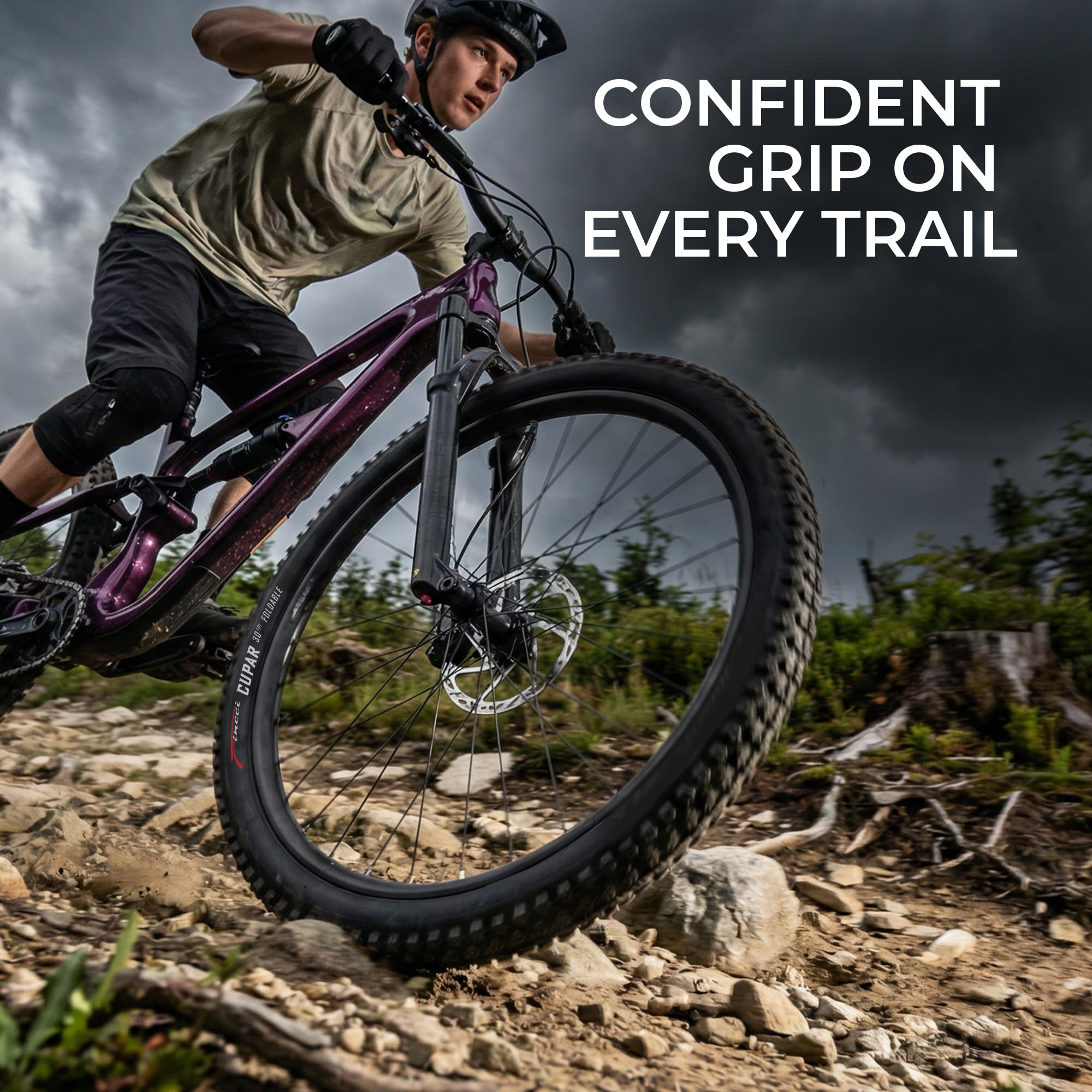 Fincci Paire de Pneus VTT 26 x 2.10 Pouces 57-559 ETRTO Modèle Pliable - Haute Adhérence Tout-Terrain - Kit avec 2 Chambres à Air Valve Schrader/Presta - Idéal Vélo de Montagne, VTC et VAE Electrique