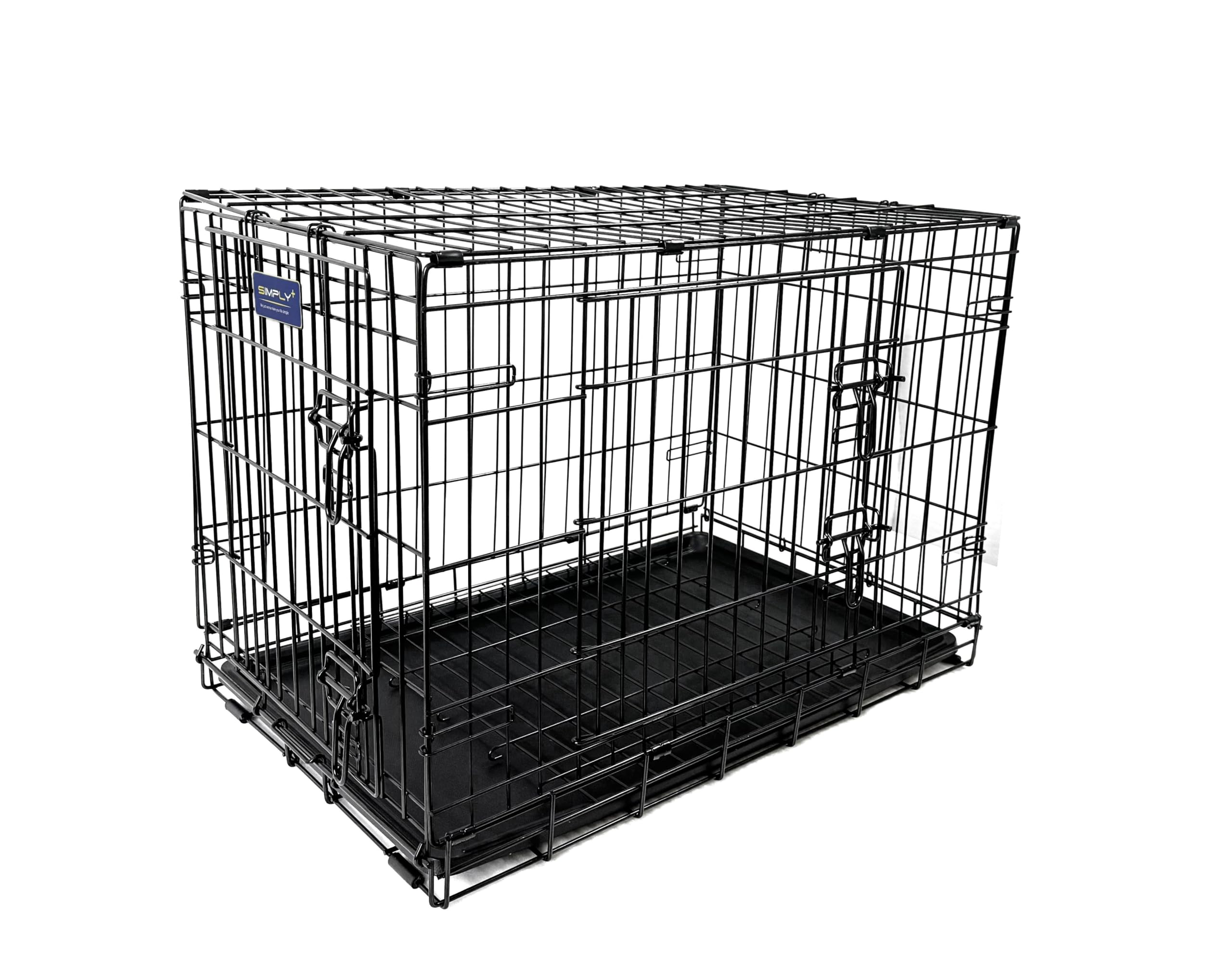 Simply Maison Hundekäfig M – klappbare Transportbox aus Metall, Stabiler Hundekäfig mit Kunststoff-Bodenschale, für kleine bis große Hunde & Katzen, schwarz | Größe M | 76cm(L) x48,5cm(B) x53cm(H)