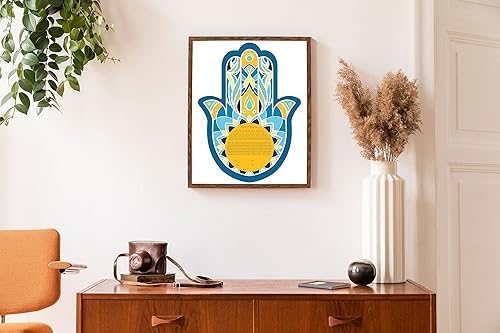 Miniatura 3 de Maybie & Co. Hamsa - Arte moderno con marco personalizado de Ketubah azul y dorado | Contrato de amor de arte judío | Contrato de matrimonio
