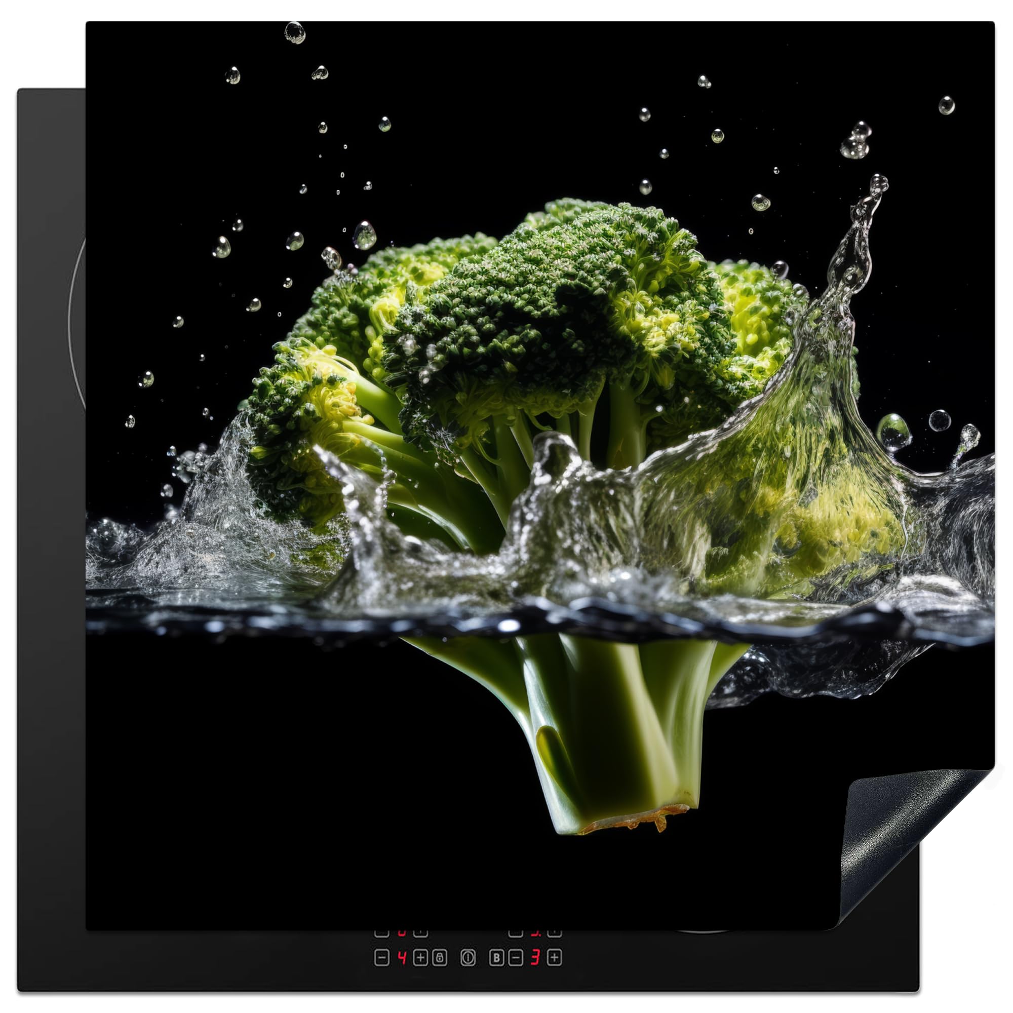 KitchenYeah© Induction Hob Protector Mat 30.7"x30.7" / 78x78 cm Cooker Top Protectors Cover Ceramic Covers Electric Hobs Vinyl Broccoli - Green - Water - Black