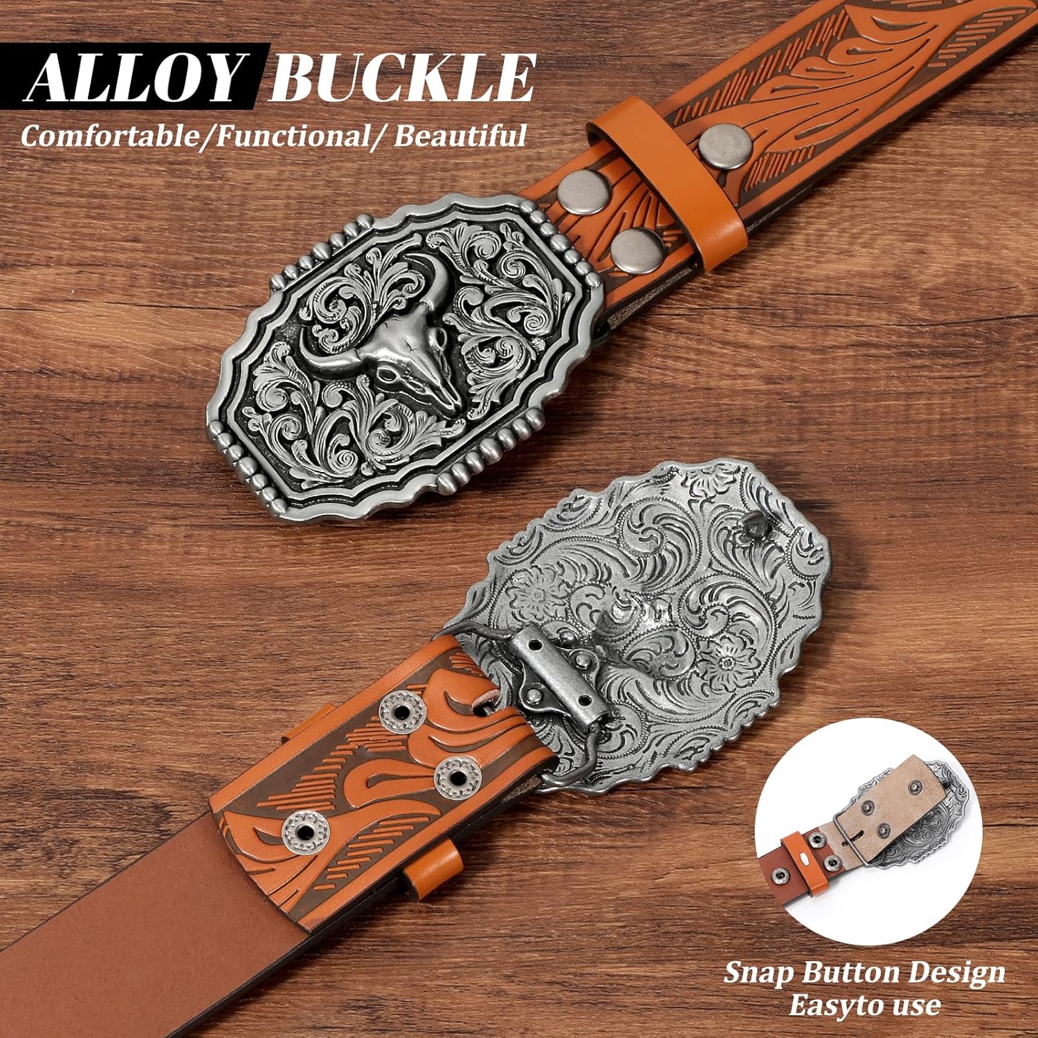 BELTROAD Cowboy Belts for Men Women Western Leather Buckle Belt Cowboy Cowgirl Embossed Belt for Jeans Christmas Men's Belt - Image 4