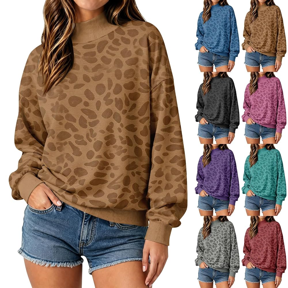 Womens Mockneck Sweatshirt Leopard Print