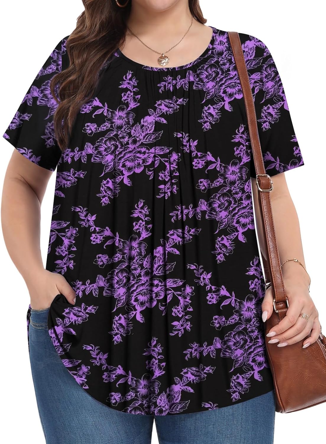 Womens Plus Size Tops Summer Shirts Tunic Short Sleeve Crew Neck Loose Fit Blouse 1X-5X - Image 3
