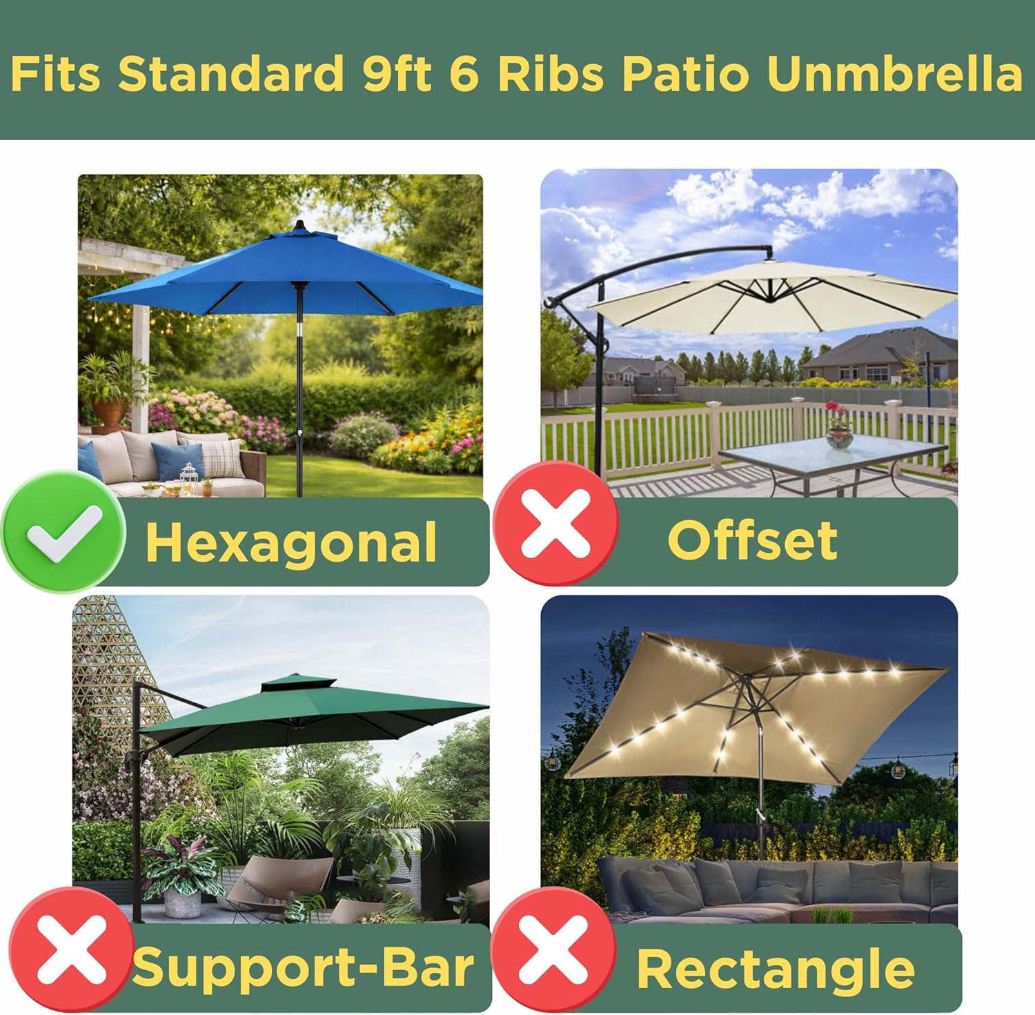 Sfmora 9ft Patio Umbrella Replacement Canopy for 6 Ribs, Outdoor Umbrella Canopy ONLY, Market Umbrella Top, Water-Resistant & UV-Protective