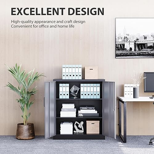 Miniatura 107 de SISESOL Armario de almacenamiento con puertas y estantes de vidrio, armario de despensa de cocina independiente para el hogar, oficina, baño Negro