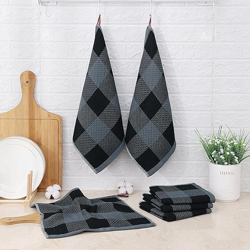 Miniatura 7 de Trapos de cocina a cuadros 100% algodón, 12 x 12 pulgadas, súper suaves y absorbentes, de secado rápido, trapos de cocina para cocina, paquete de 8,