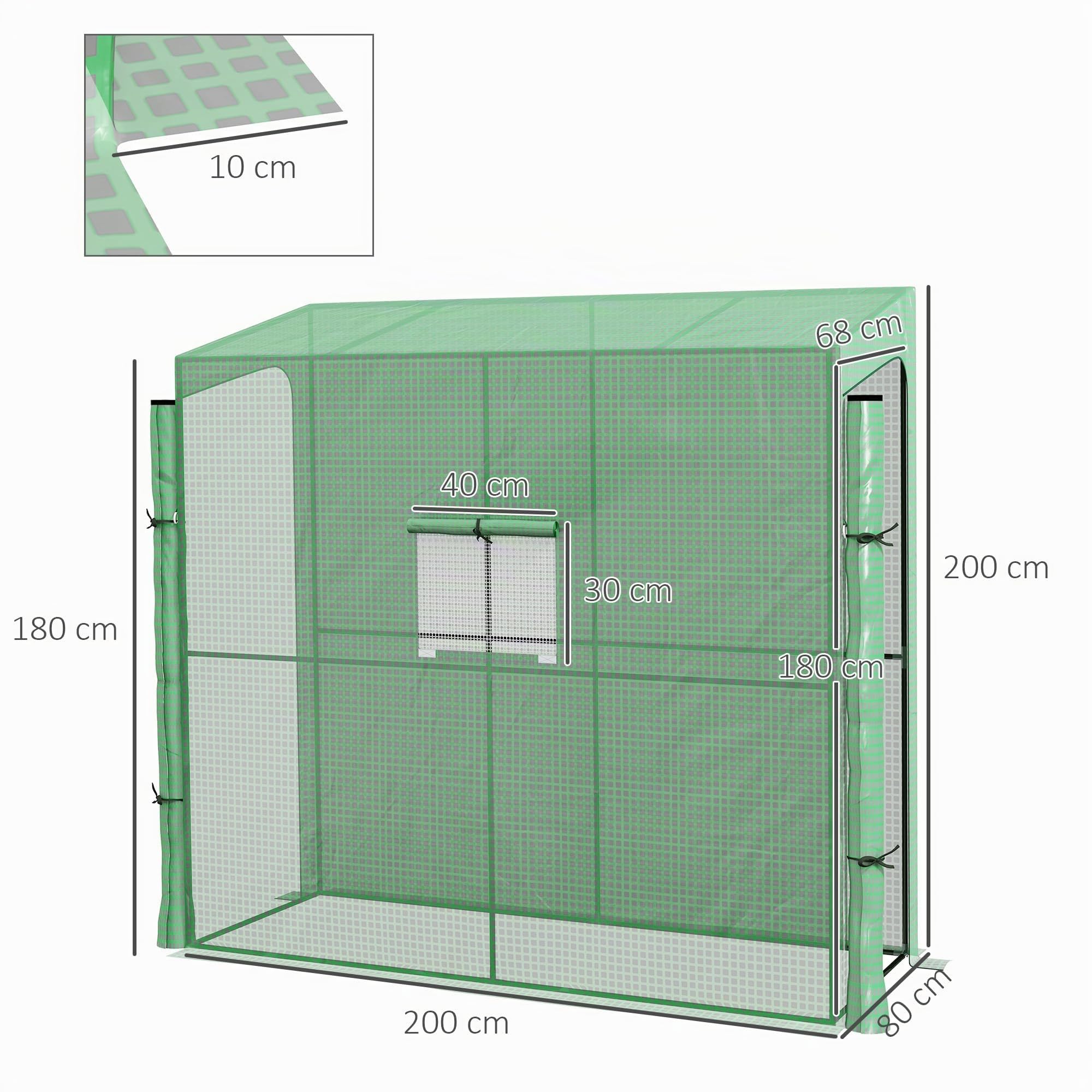 Outsunny Serre de Jardin PE Renforcée 135 g/m² 200 x 80 x 200 cm Vert