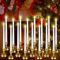 Vista 1 de Fumete 16 velas sin llama con base dorada, funciona con pilas, velas blancas con pilas, candelabros LED para decoración de fiestas, hogar, cenas
