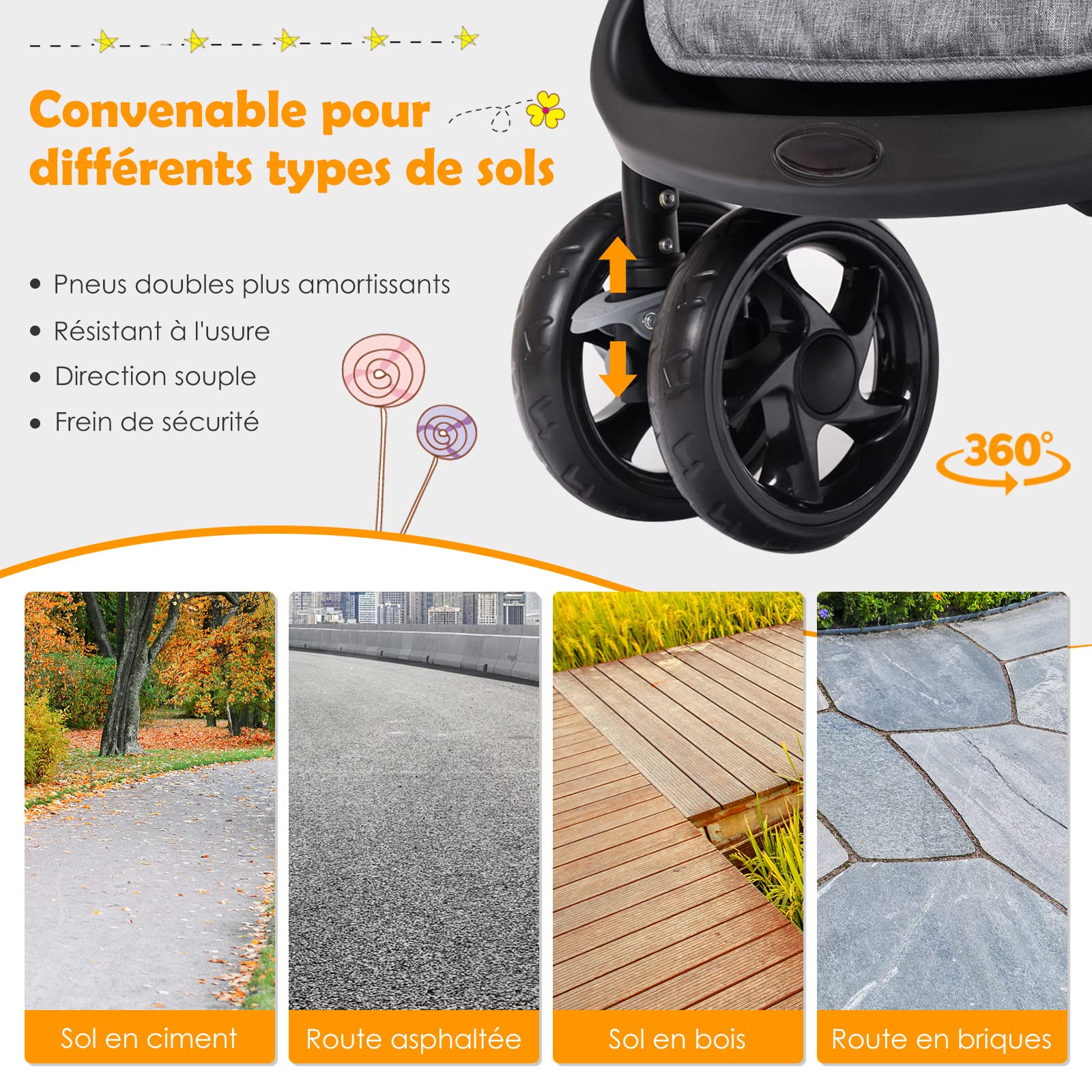 DREAMADE Poussette Double Pliable à 4 Roues avec Freins, Landau pour Bébé avec Ceinture de Sécurité à Cinq Points, Capotes et Pédales Réglables, Charge totale 30kg, Gris