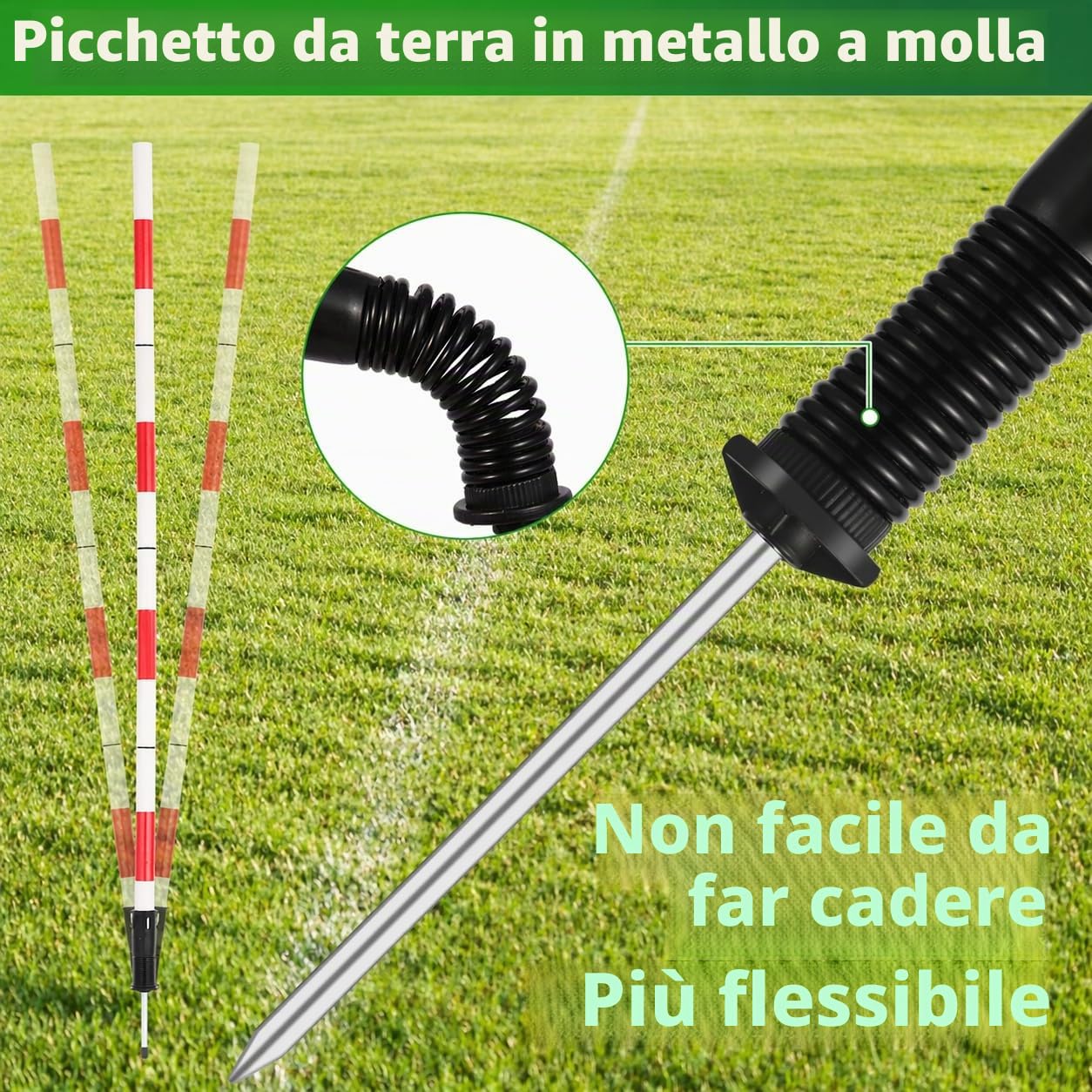 Set di Pali per Allenamento di Agilità Multifunzionale per Calcio Include 6 Pali per Agilità da Calcio, 3 Bastoni Orizzontali Regolabili, 6 Fibbie e 1 Borsa da Trasporto.