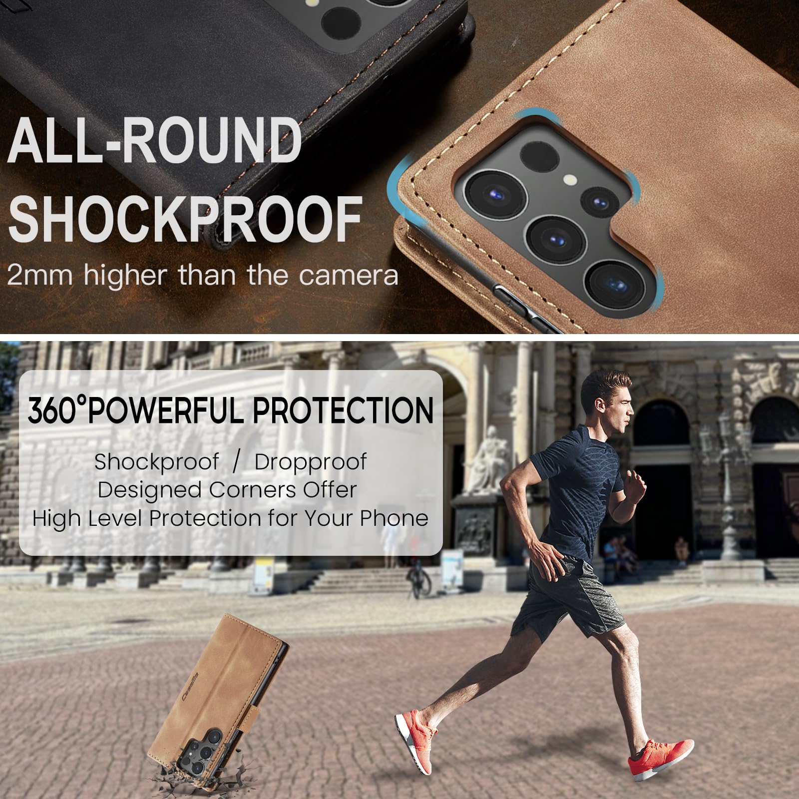 Azororo Cover per Samsung Galaxy S24 Ultra 5G, Premium PU Pelle Custodia, Magnetica Carta Fessura Portafoglio Case, Flip Cavalletto Custodia per Samsung Galaxy S24 Ultra- Marrone