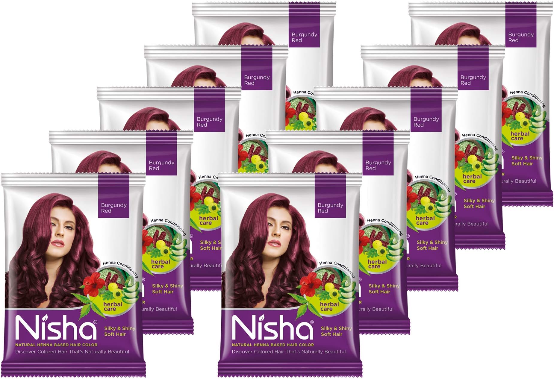 Nisha Natural Henna Powder For Hair Color, Burgundy Red, Herbal Conditioning, Ammonia Free, Silky & Shiny Soft Hair Colour for Men & Women