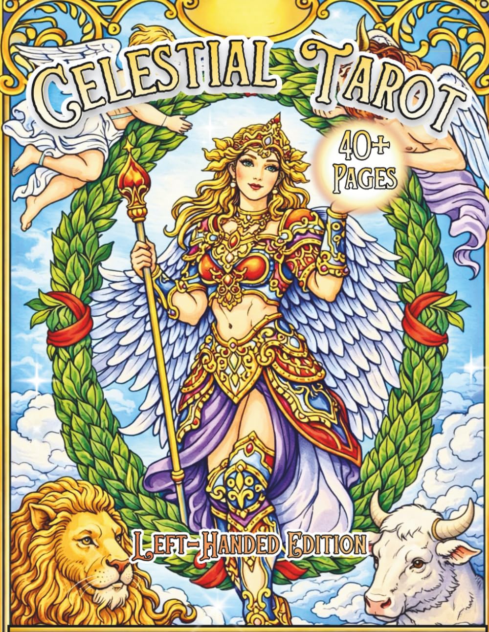 Celestial Tarot Left-Handed Edition: An Adult Coloring Book Inspired by Tarot Archetypes, Angelic Figures, and Celestial Fantasy Line Art (Tarot Art Coloring Series)