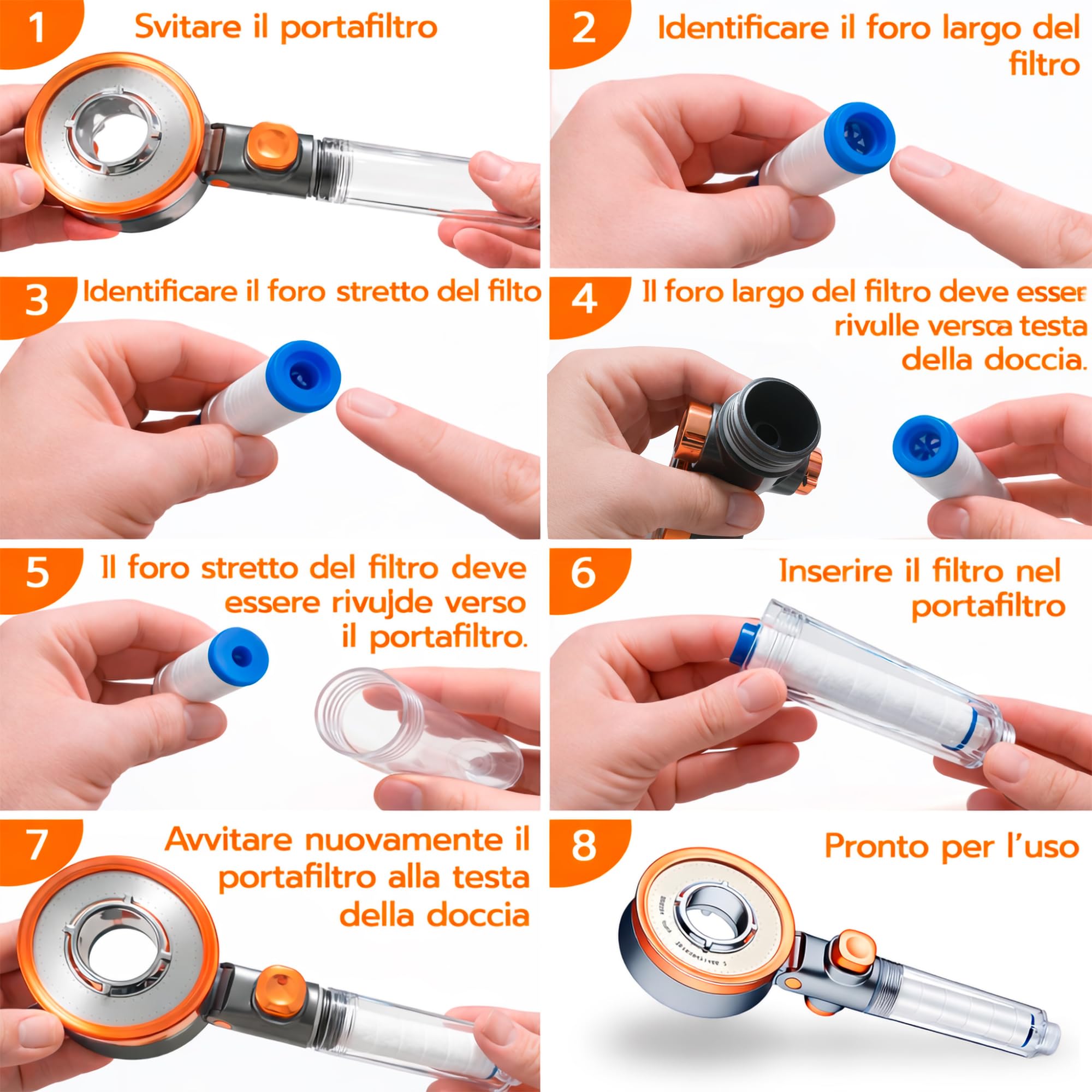 Soffione Doccia con Filtro Anticalcare Alta Pressione Purificatore d'Acqua 2 Filtri
