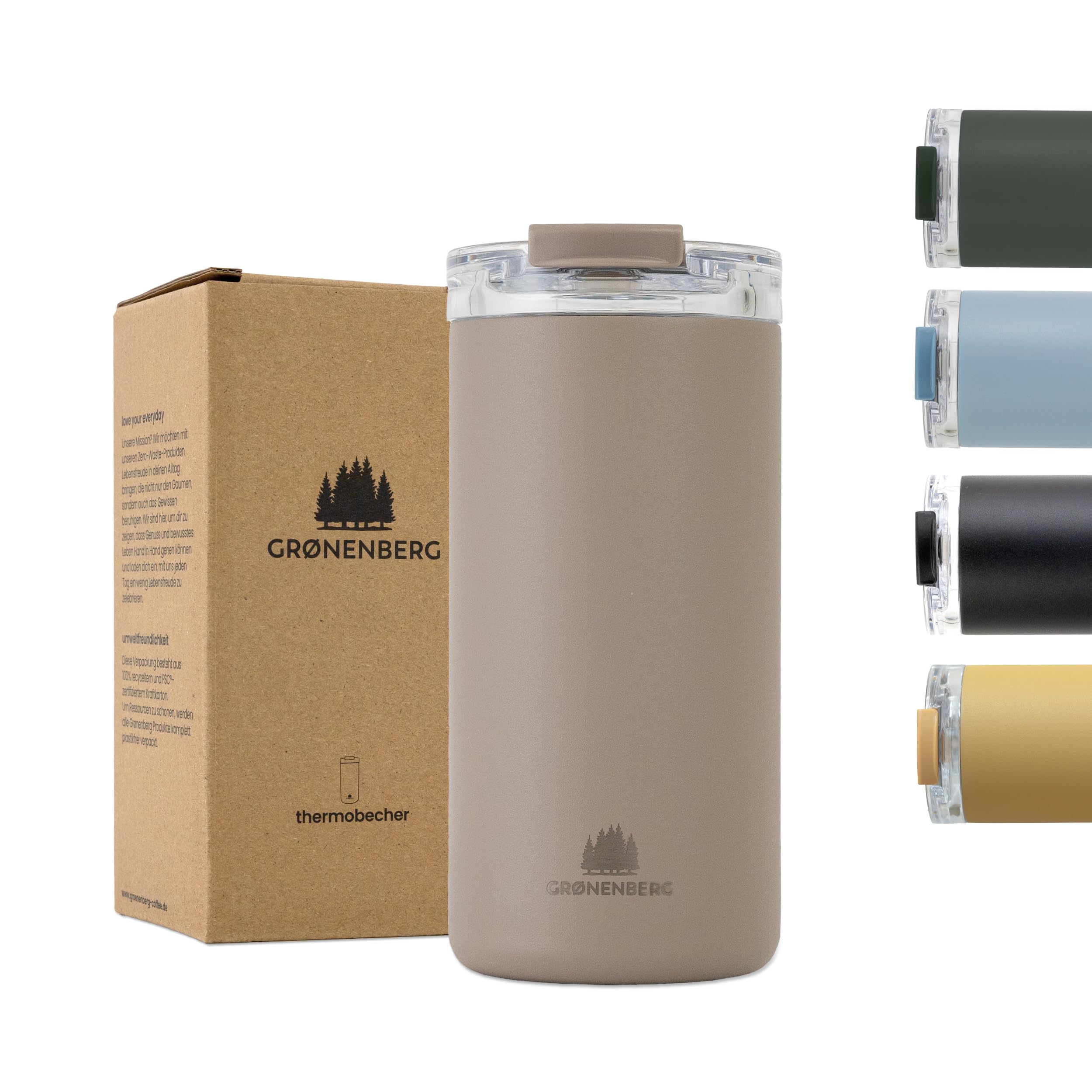 Groenenberg Thermobecher 473 ml | Kaffeebecher to go 100% Auslaufsicher | Hält mind. 4 h warm | Coffee to go Becher aus recyceltem Edelstahl