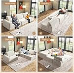 106" Convertible Sofa Bed Cloud Modular Sectional Sofa, Modern Deep Seat Folding Sofa for Living Room, Bedroom, No Assembly Required, Corduroy Fabric, Flexible (Beige, 3-Seater)