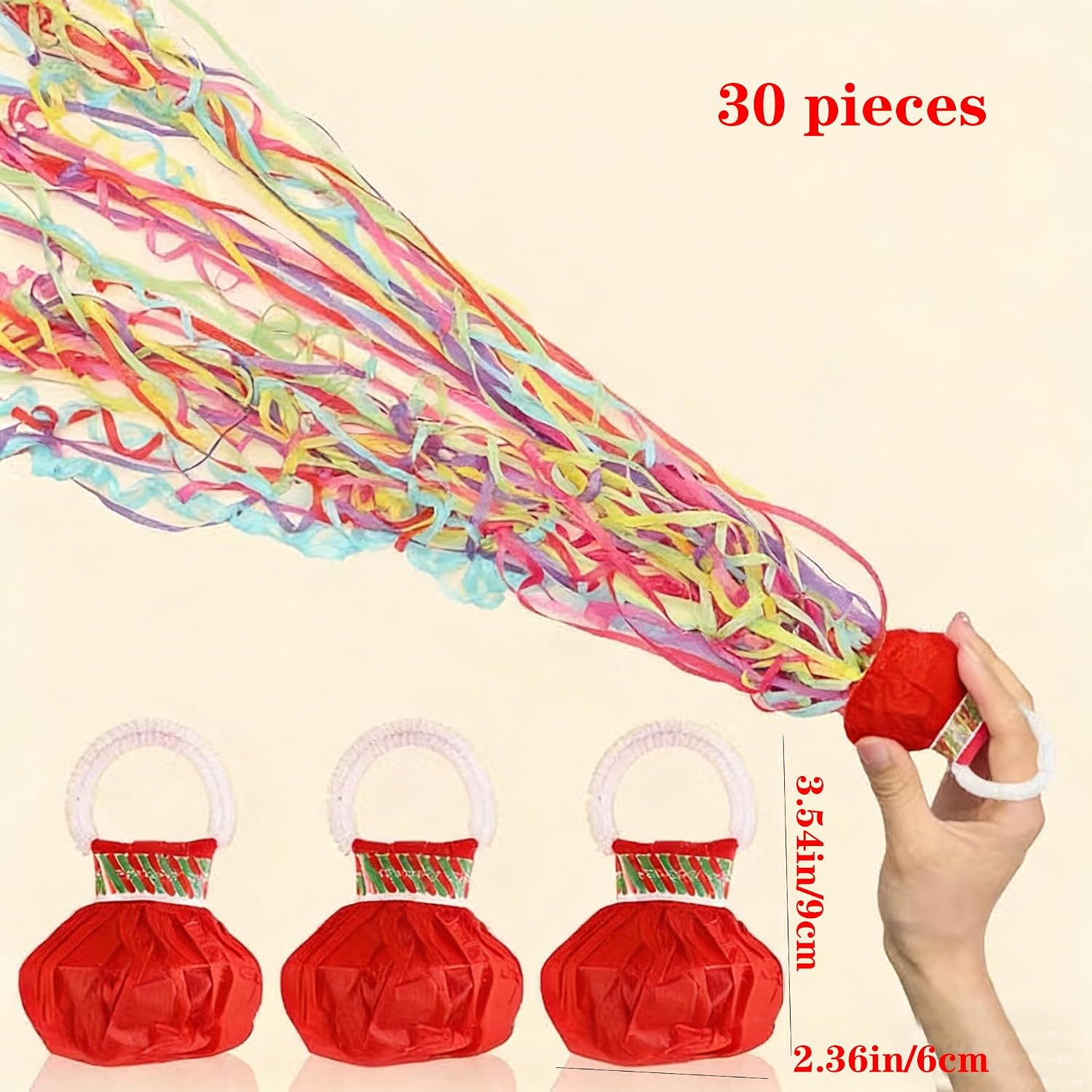 30Pack No Mess Streamers Colorful Party Poppers Hand Throw Confetti Streamers for Birthday Wedding Graduation Party Celebrations