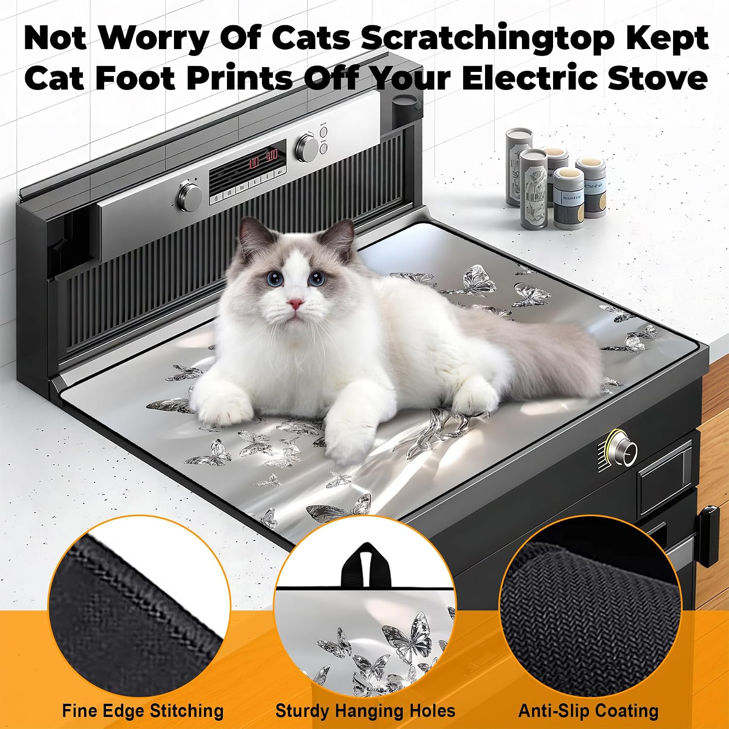 Heat-Resistant Glass Stove Top Cover with Anti-Slip Rubber Coating – 28.5x20.5 Inch Electric Stove Protector, Scratch-Resistant, Expands Counter Space (Butterfly, 28.5"L x 20.5"W)